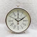 Metal and Wooden Desk Clock Copper Finish Morden Shape Long Run Plane Glass Clock - photo