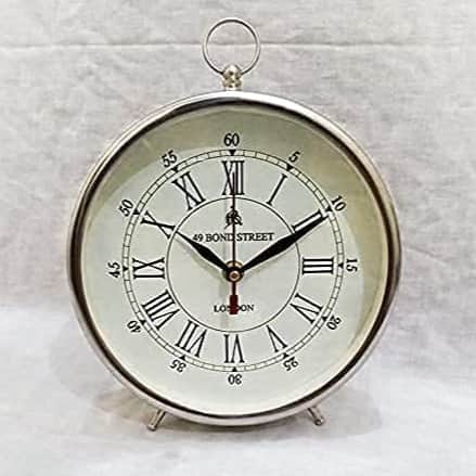 Metal and Wooden Desk Clock Copper Finish Morden Shape Long Run Plane Glass Clock - front_view