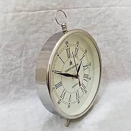 Metal and Wooden Desk Clock Copper Finish Morden Shape Long Run Plane Glass Clock - top_view