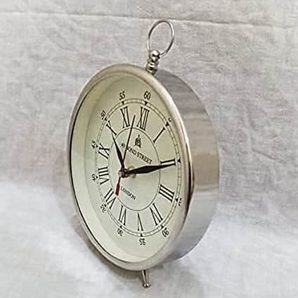 Metal and Wooden Desk Clock Copper Finish Morden Shape Long Run Plane Glass Clock - rear_view