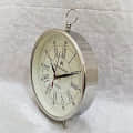 Metal and Wooden Desk Clock Copper Finish Morden Shape Long Run Plane Glass Clock - rear_view