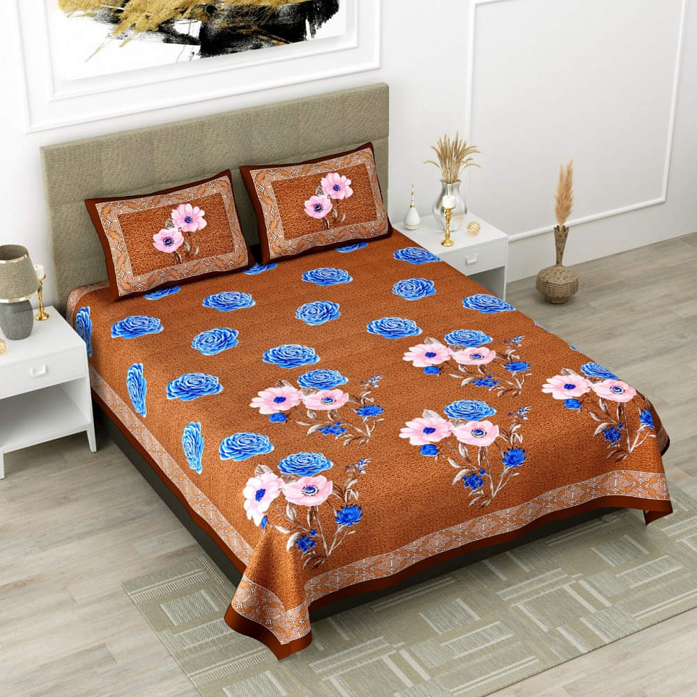 Pure Cotton Premium Quality King Size Bedsheet With 2 Designer Pillow Covers - photo