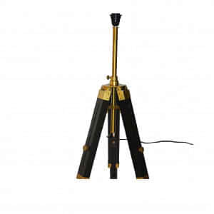 Black And Antique Wood Tripod Floor Lamp Stand with Shade and Bulb - photo