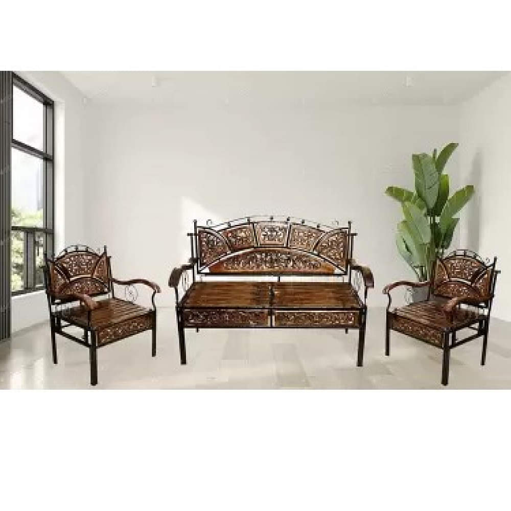 Wood & Wrought Iron Sofa Set - photo