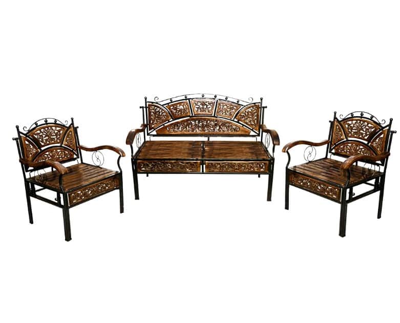 Wood & Wrought Iron Sofa Set - front_view