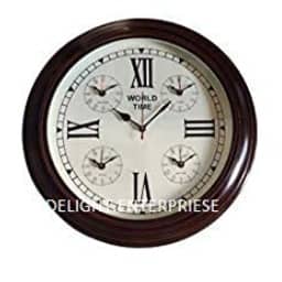 5 Time Wooden Wall Clock Brown Roman Number I Big Wall Clock