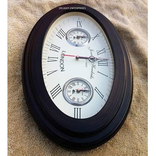 18 inch Wooden Wall Clock Oval Shape Wall Decor Roman Number