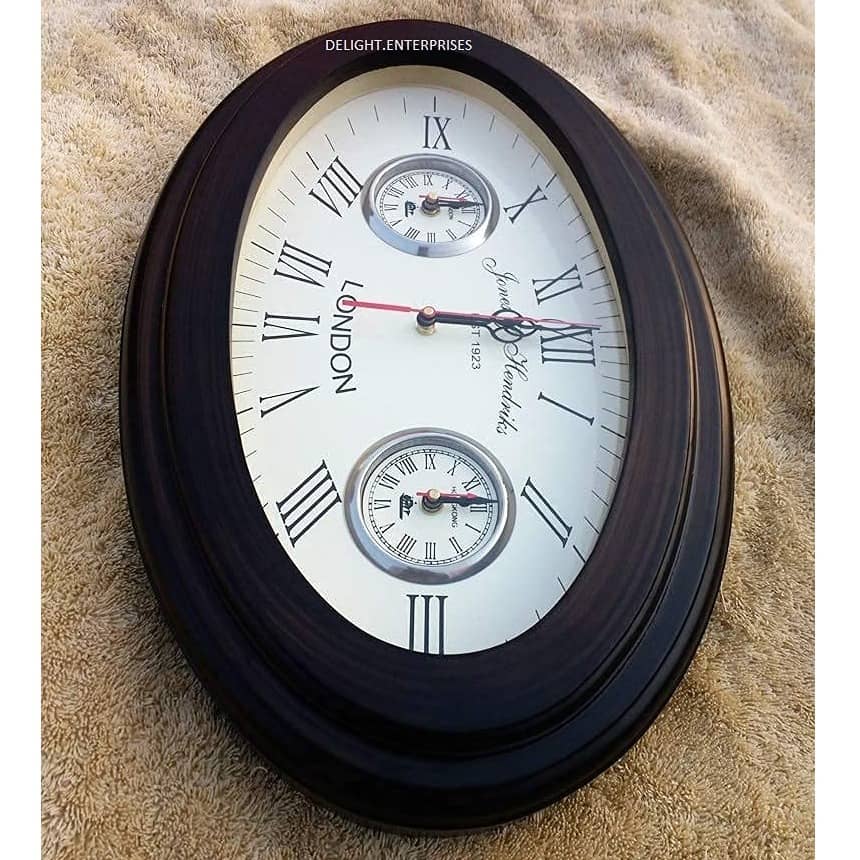 18 inch Wooden Wall Clock Oval Shape Wall Decor Roman Number