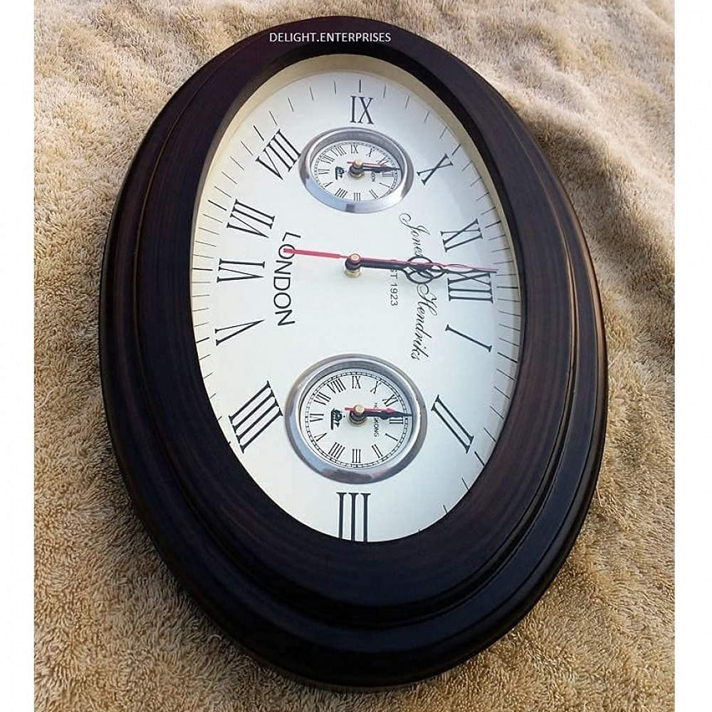 18 inch Wooden Wall Clock Oval Shape Wall Decor Roman Number - photo