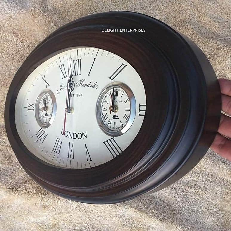 18 inch Wooden Wall Clock Oval Shape Wall Decor Roman Number - front_view