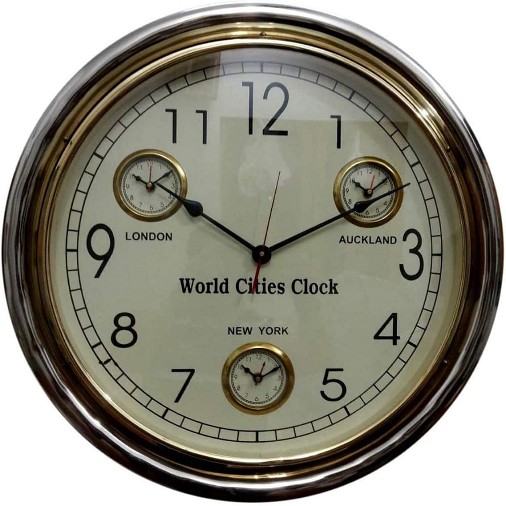 Antique Vintage Aluminum and Brass 22" Wall Clock Nautical Handmade Collectible Gift for Home and Office Wall Décor - photo