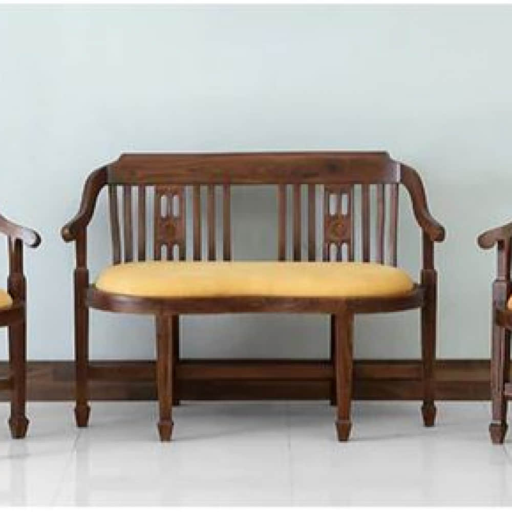 Teak Wood Sofa Set (Yellow) - photo