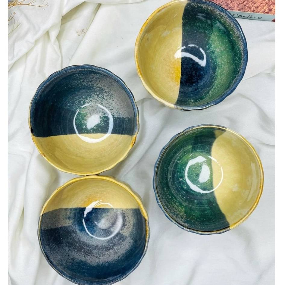 Blue/Beige Dessert Bowls (Set of 4)
