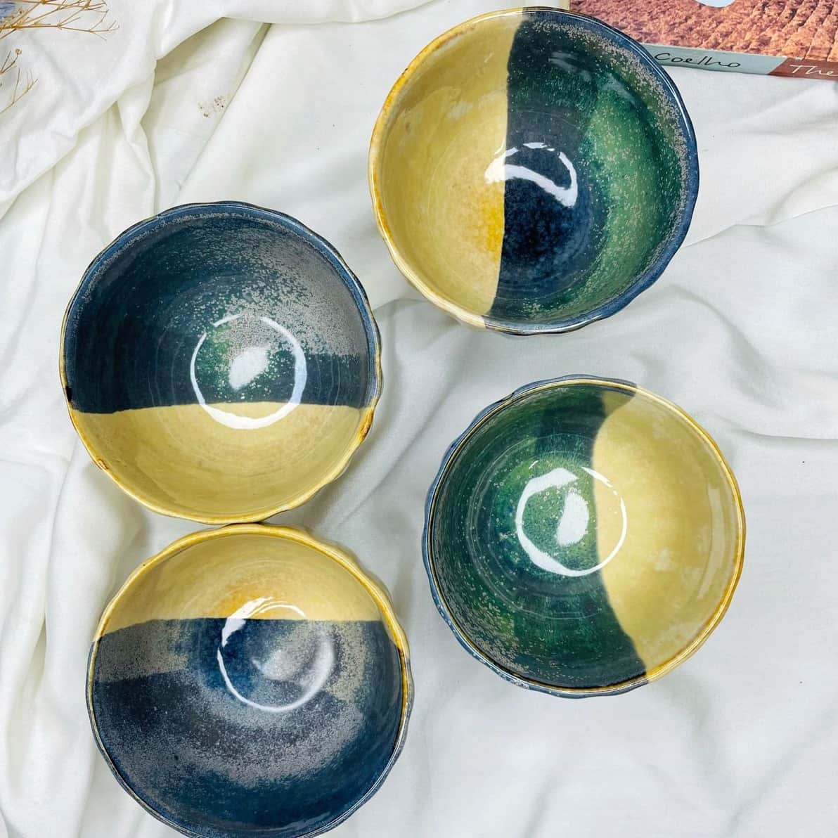 Blue/Beige Dessert Bowls (Set of 4) - front_view