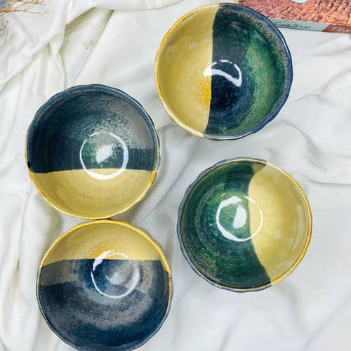 Blue/Beige Dessert Bowls (Set of 4)