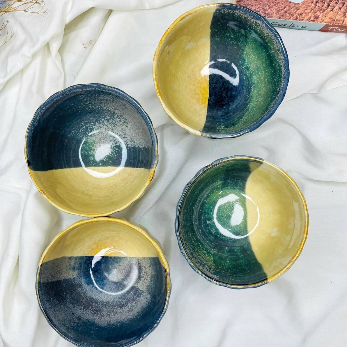 Blue/Beige Dessert Bowls (Set of 4)