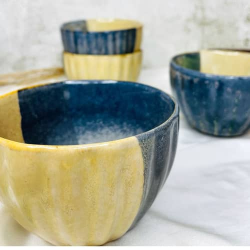 Blue/Beige Dessert Bowls (Set of 4)