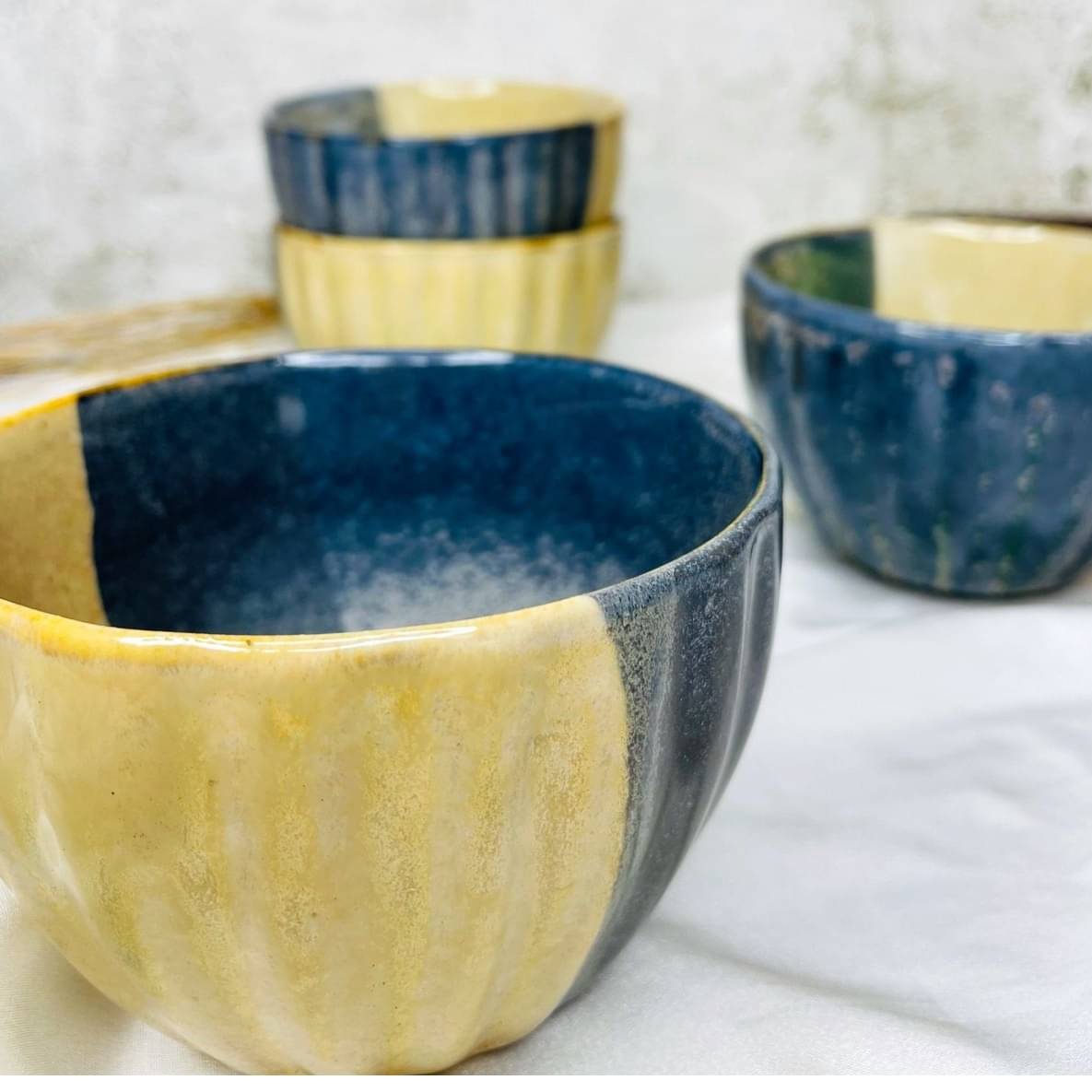 Blue/Beige Dessert Bowls (Set of 4)