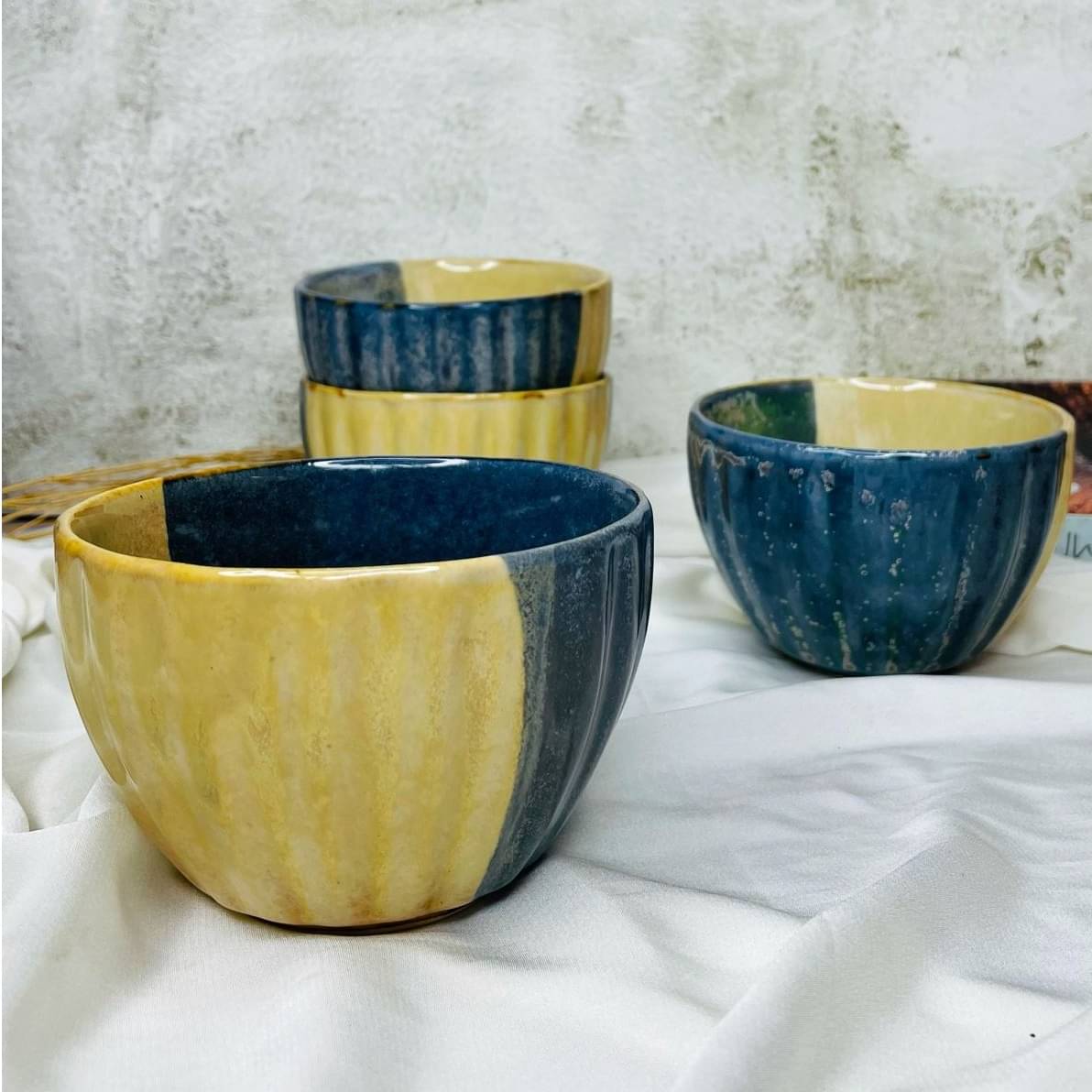 Blue/Beige Dessert Bowls (Set of 4)