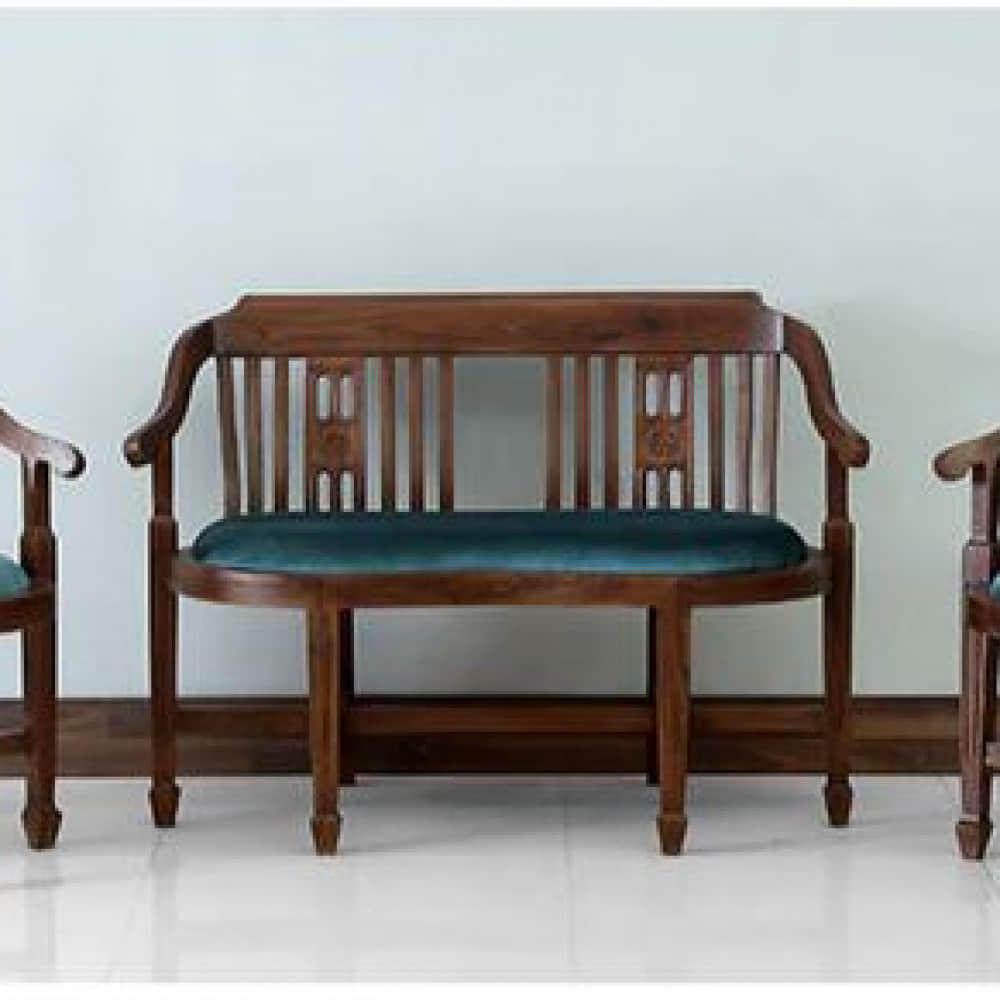 Olympia Teak Teal Wood Sofa - photo