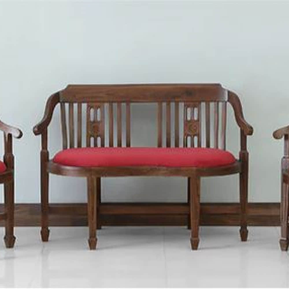 Aakruti Teak Wood 2 Seater Sofa In Red Colour - photo