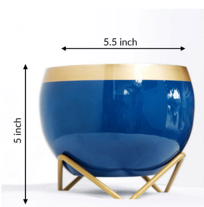 Blue & Golden Dual Tone Metal Pot 5" - rear_view