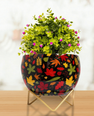 Beautiful Maple Leaves Metal Pot 5" - top_view