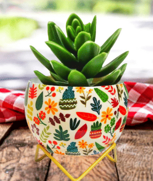 Leaves Cactus Metal Pot 5" - rear_view