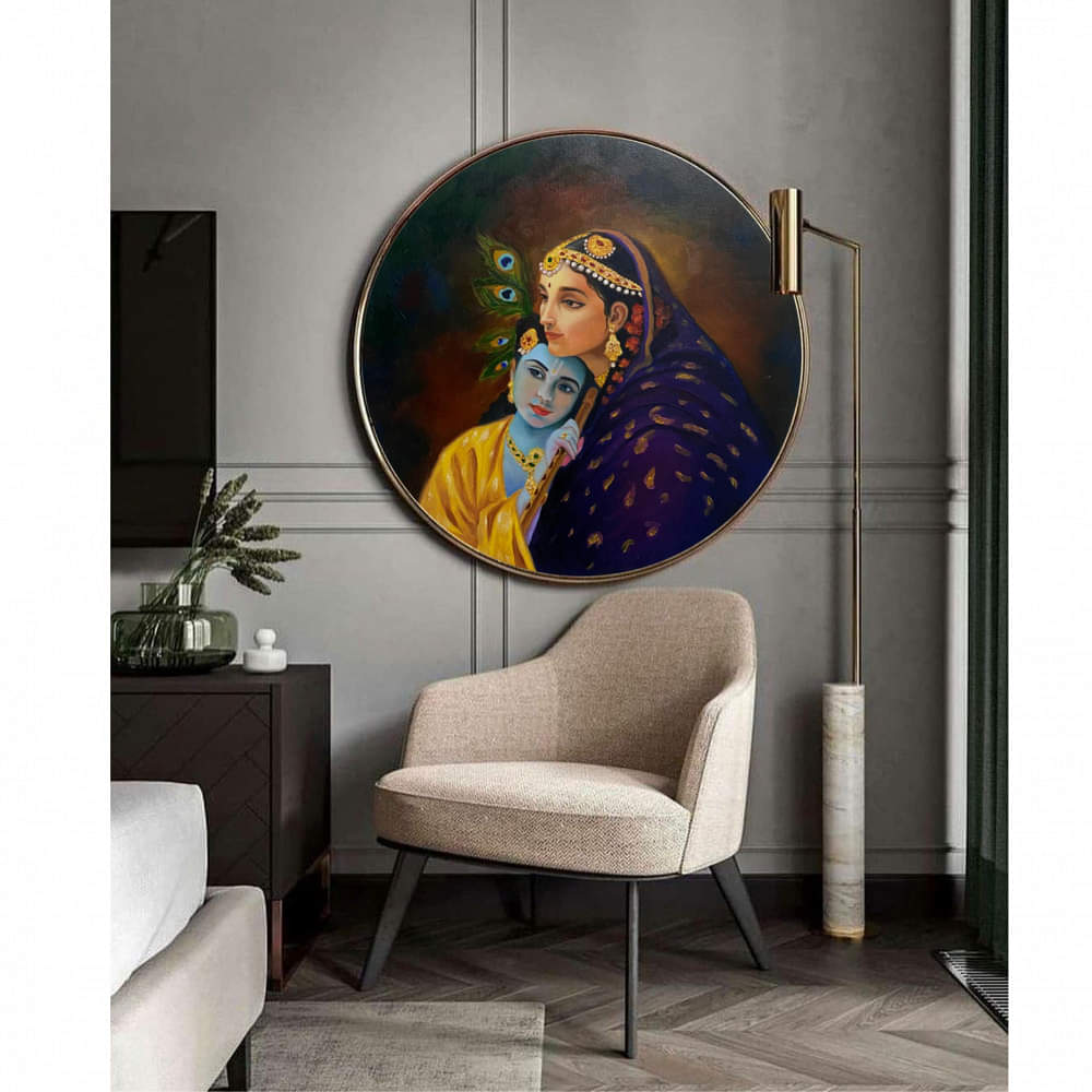 Baby Lord Krishna And Yashoda Maya Round Shape Wall Painting - photo