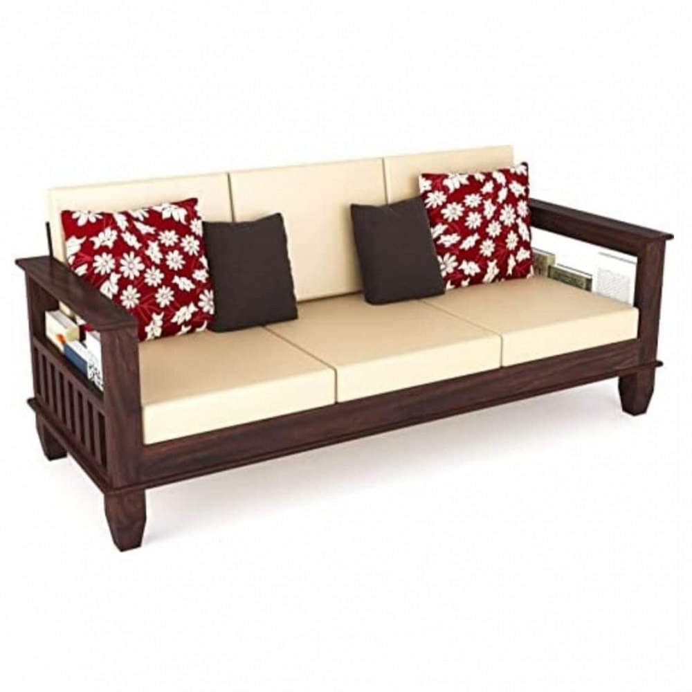 3 Seater Sofa Set Wooden With Cream Cushions - photo