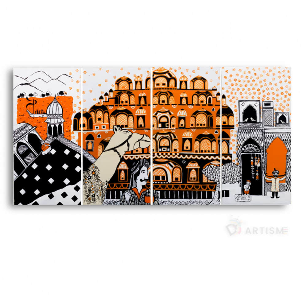 Hawa Mahal Abstract Art Wall Painting - photo