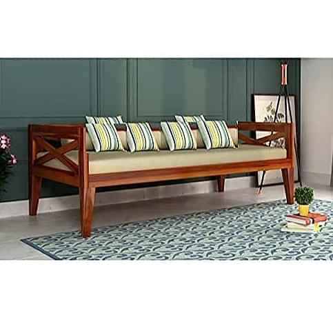 3 Seater Sofa Set Without Pillow | Cream Cushions | Teak Finish - photo