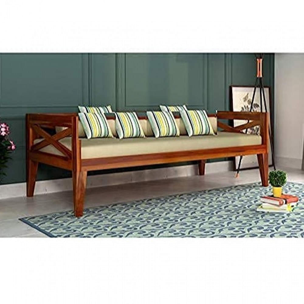 3 Seater Sofa Set Without Pillow | Cream Cushions | Teak Finish - photo