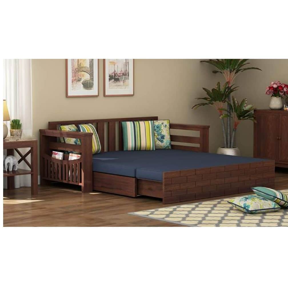 Teak Wood 3 Seater Sofa Cum Bed - front_view