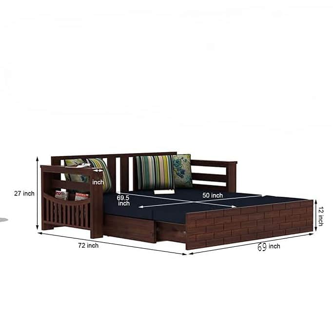 Teak Wood 3 Seater Sofa Cum Bed - rear_view