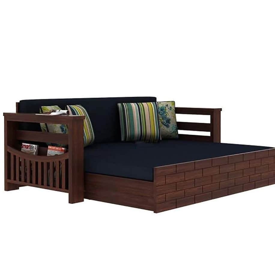 Teak Wood 3 Seater Sofa Cum Bed - left_view