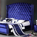 Blue Velvet Tufted King Size Bed - front_view