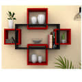 Engineered Wood Wall Shelf with Set of 5  (Black & Red) - photo
