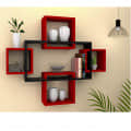 Engineered Wood Wall Shelf with Set of 5  (Black & Red) - front_view