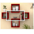 Intersecting Wall Mount Five Shelves (Modern, Red & White) - photo