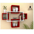 Intersecting Wall Mount Five Shelves (Modern, Red & White) - front_view