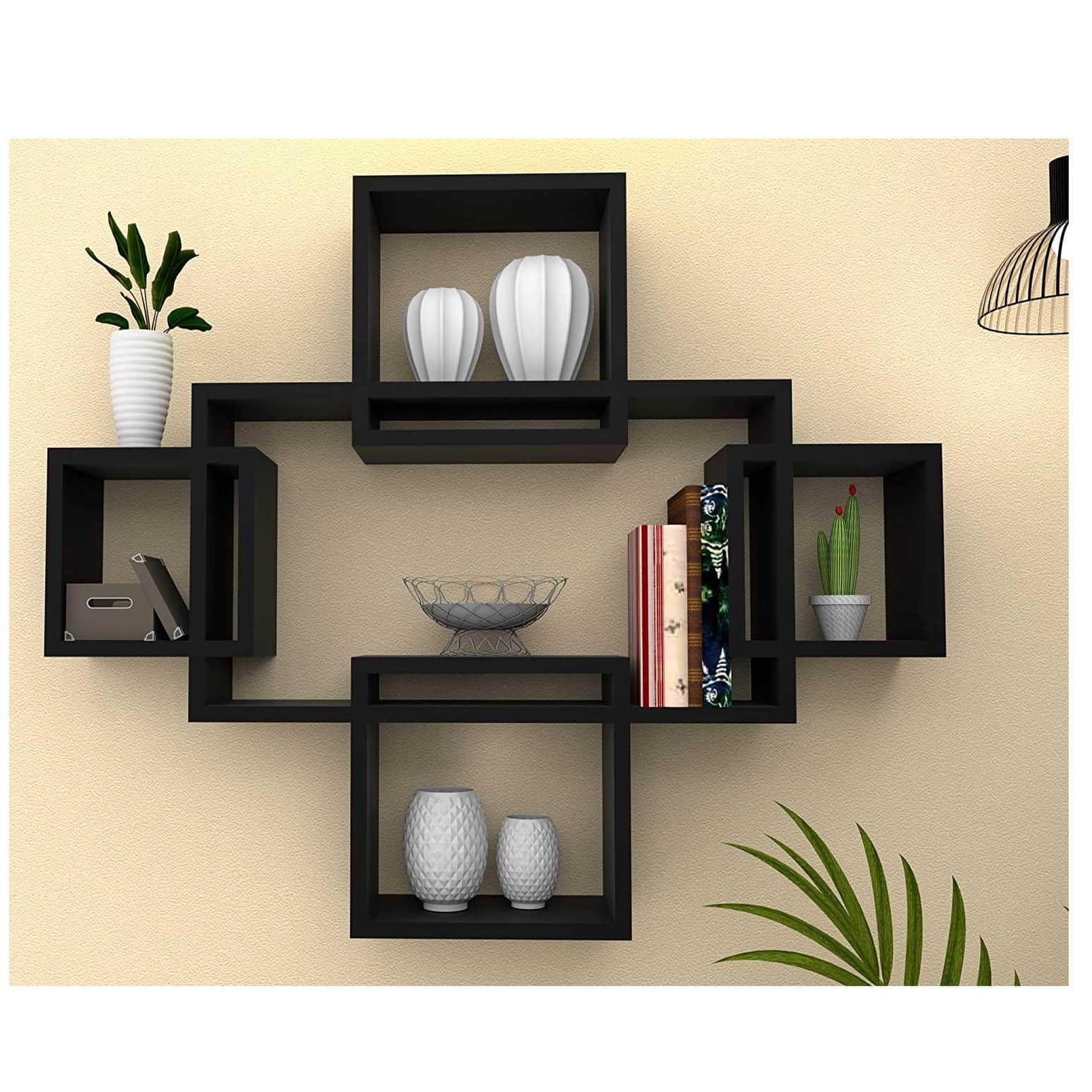 Intersecting Wall Mount Four Shelves  (Modern, Elegant Black)