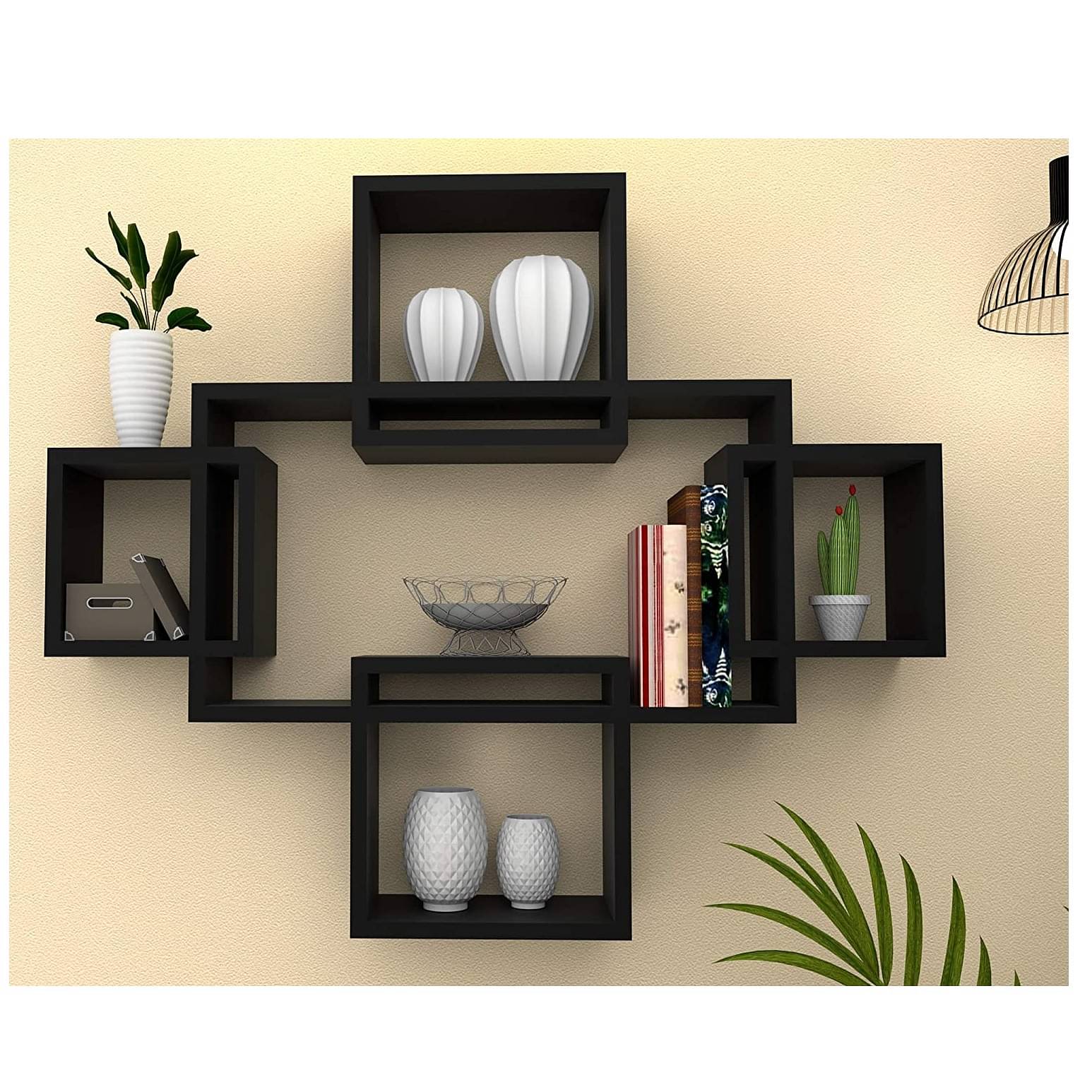 Intersecting Wall Mount Four Shelves  (Modern, Elegant Black)
