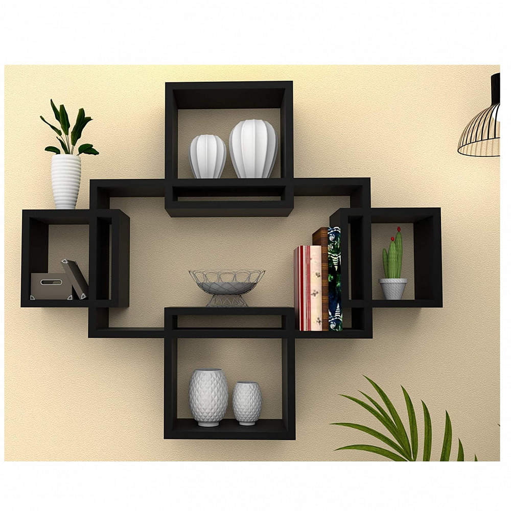 Intersecting Wall Mount Four Shelves  (Modern, Elegant Black) - photo
