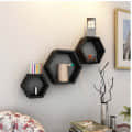Wooden Wall Mount 3 Hexagon Floating Shelves (Black) - top_view