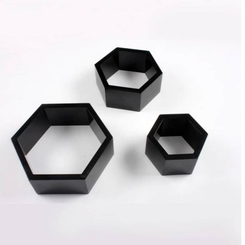 Wooden Wall Mount 3 Hexagon Floating Shelves (Black) - rear_view