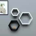 Wooden Wall Mount 3 Hexagon Floating Shelves (Black & White) - front_view