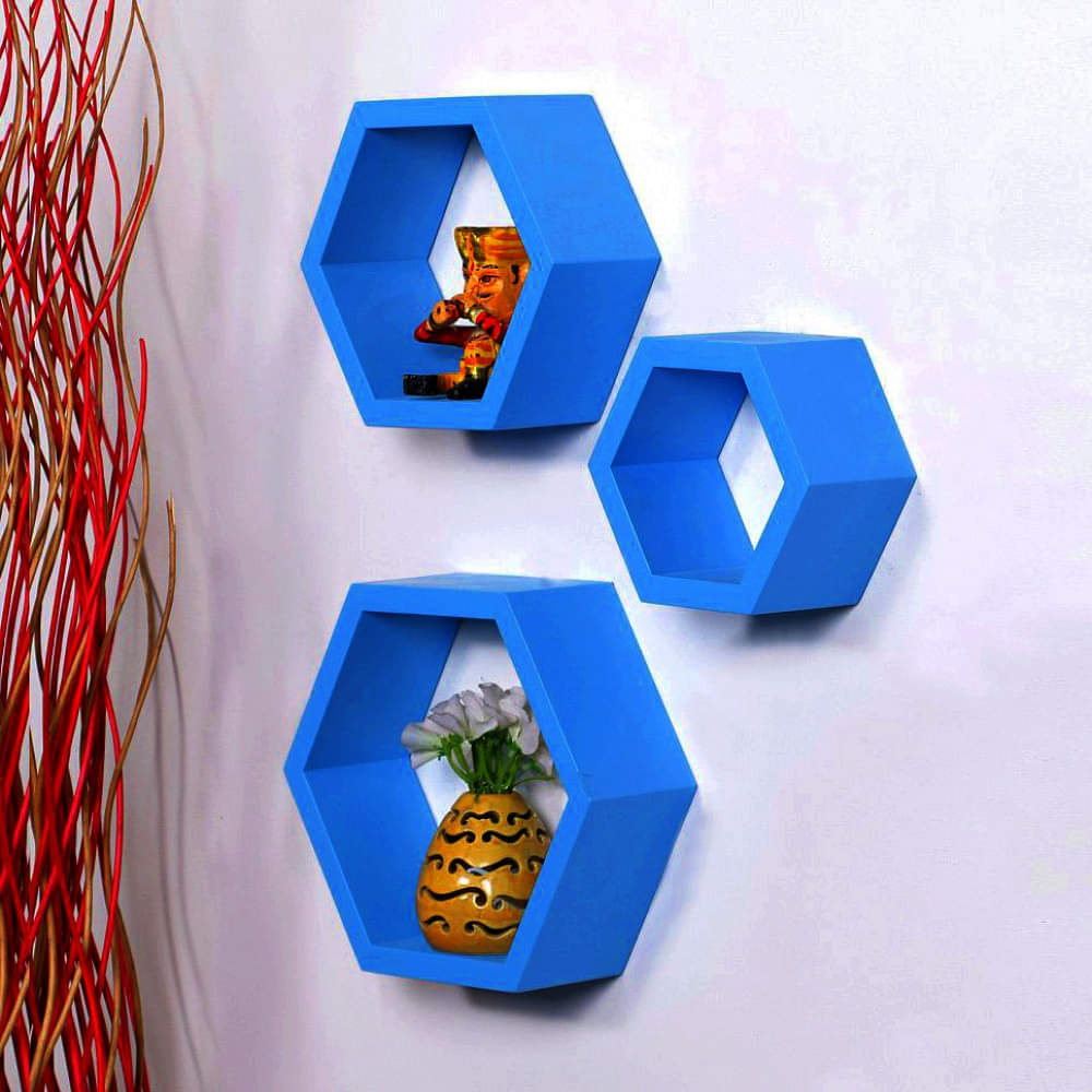 Wooden Wall Mount 3 Hexagon Floating Shelves - photo