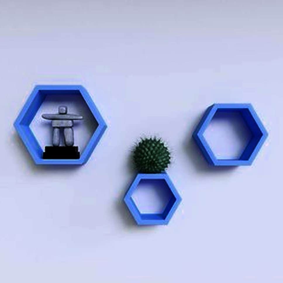 Wooden Wall Mount 3 Hexagon Floating Shelves - top_view