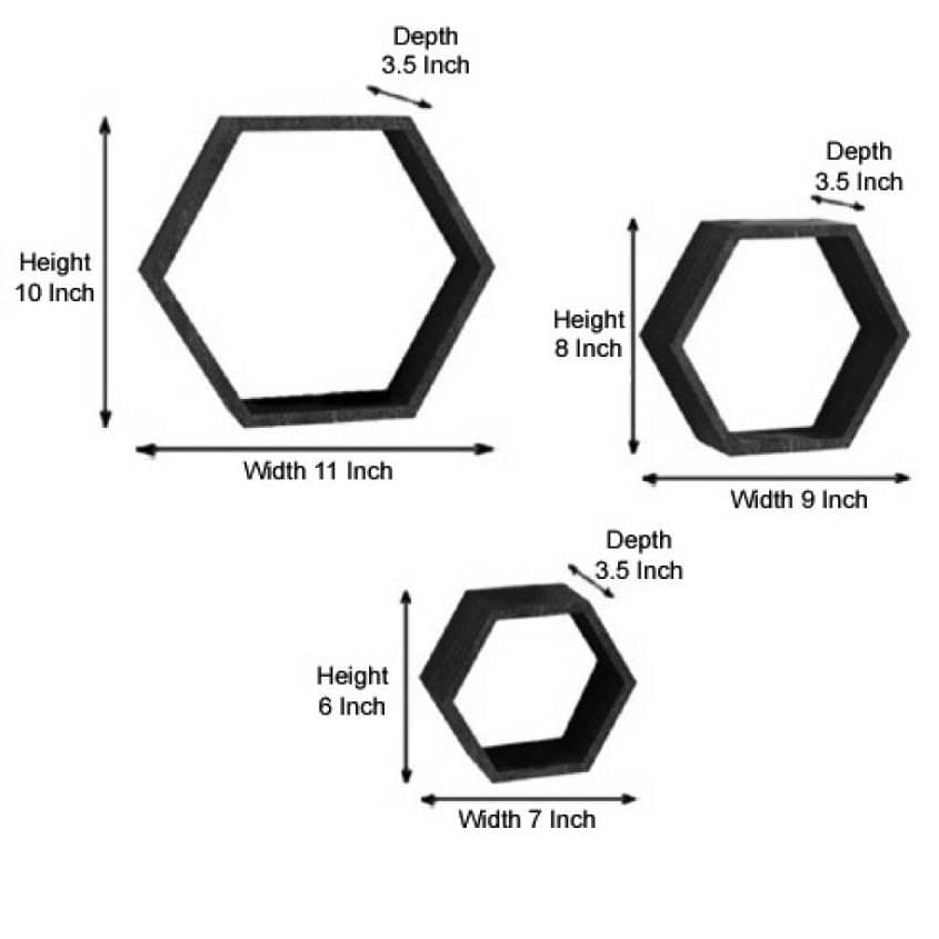 Wooden Wall Mount 3 Hexagon Floating Shelves